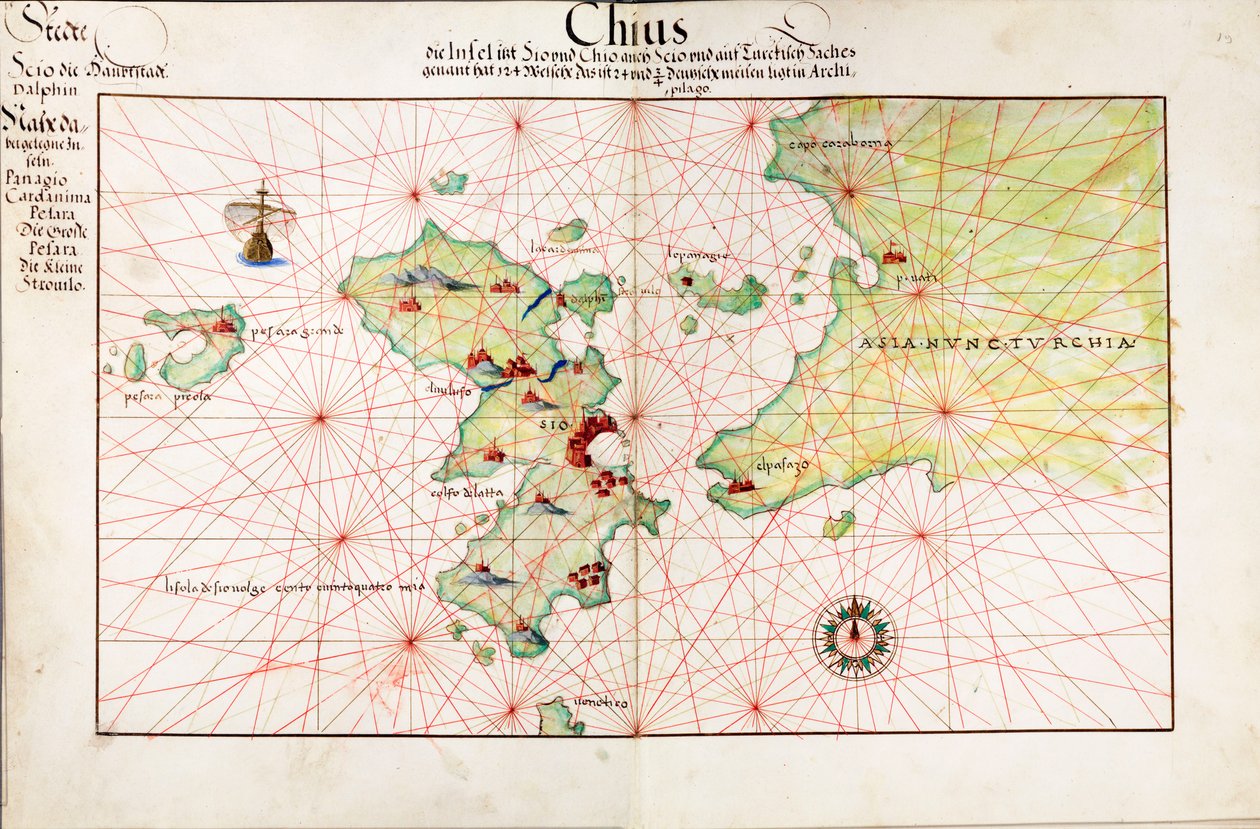 Carta di Chio (Chios, Grecia) da Battista Agnese