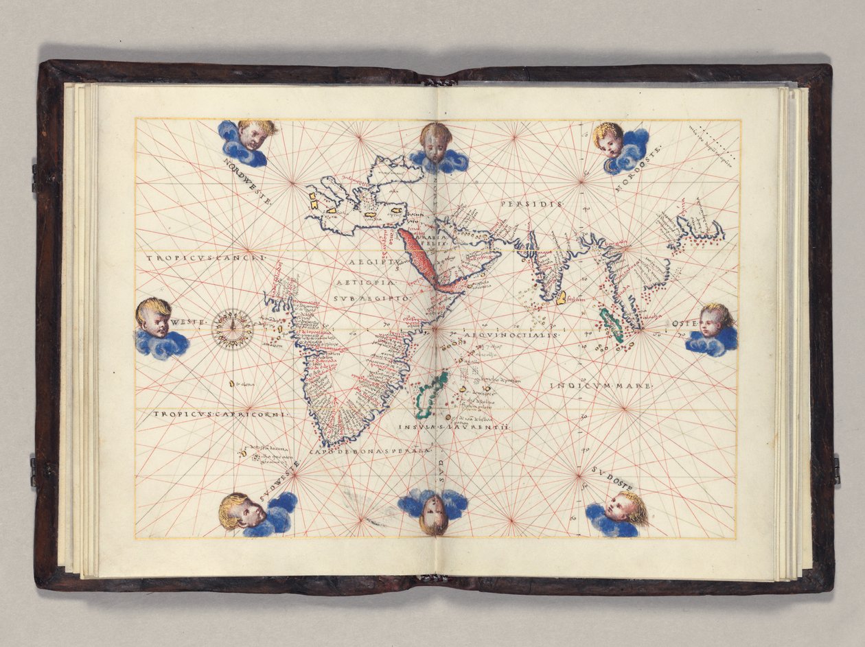 Fos. 11v-12r Carta 3: Oceano Indiano, Atlante portolano del mondo, Venezia, c.1542-46 da Battista Agnese