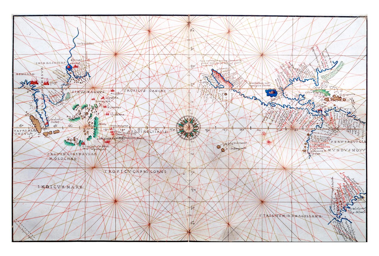 Carta nautica che mostra Cina, Ceylon e Filippine e i Tropici del Cancro e del Capricorno, c.1540 da Battista Agnese