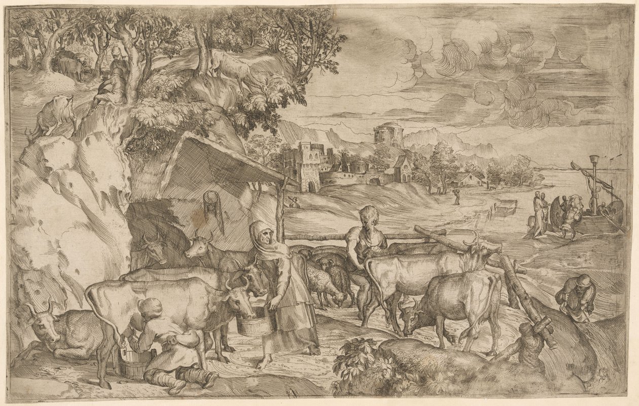 Paesaggio con bestiame da Battista Angolo del Moro