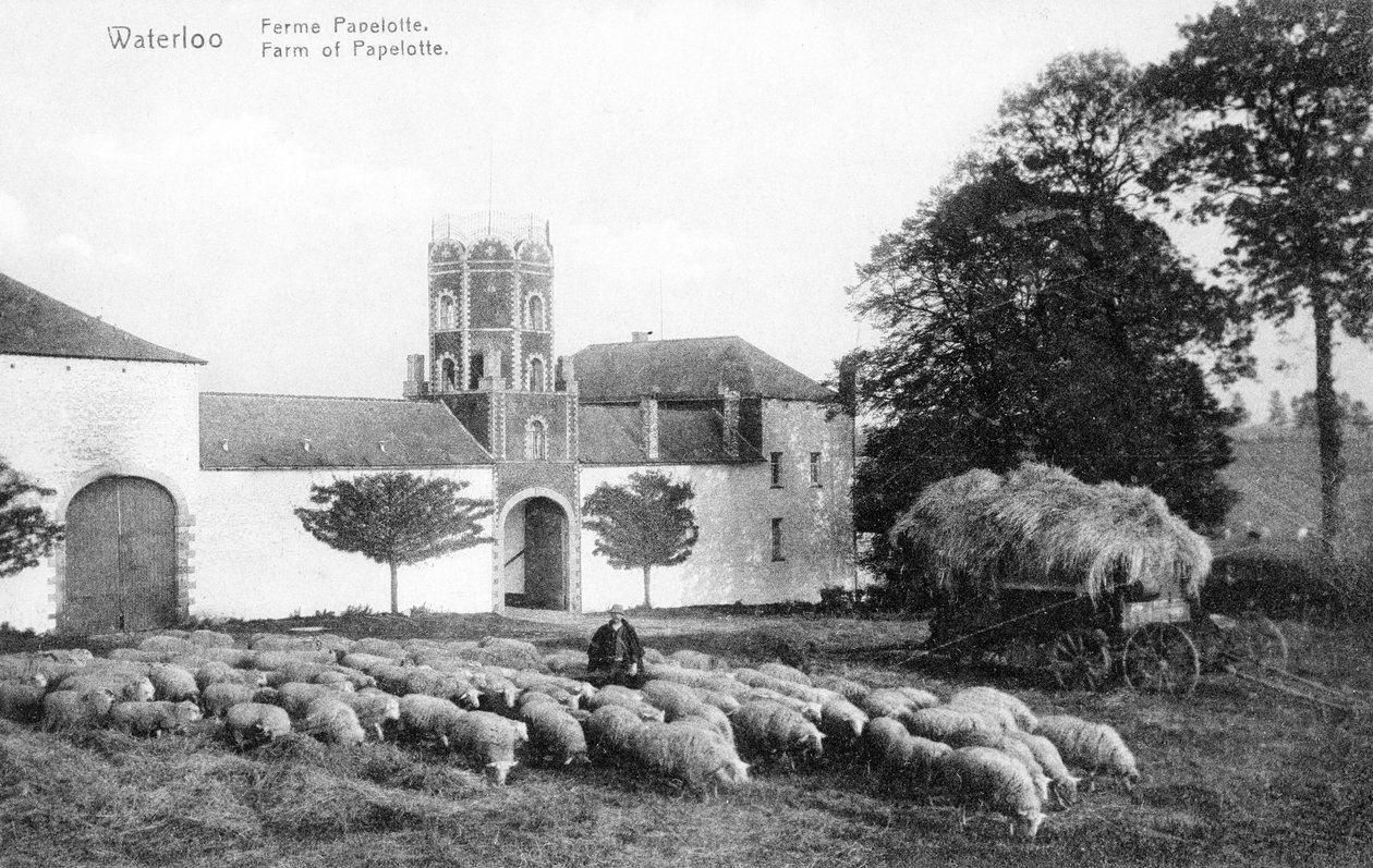 Fattoria di Papelotte, un importante sito strategico per Wellington durante la battaglia di Waterloo, cartolina commemorativa c.1912 da Belgian Photographer