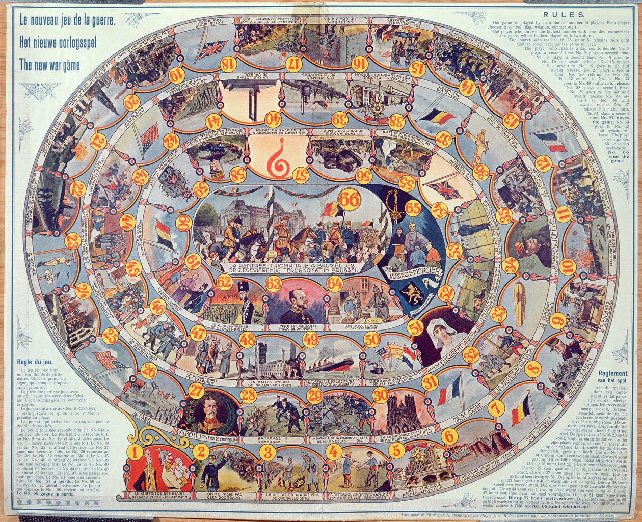Gioco da tavolo degli eventi e dello sviluppo della Prima Guerra Mondiale in Belgio, c.1918-19 da Belgian School