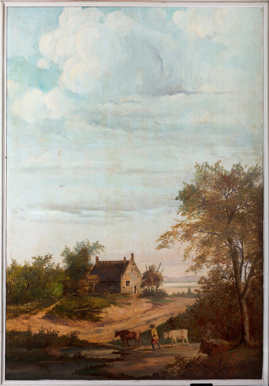 Seconda stanza sul retro, sala riunioni, murali con scene rurali in stile classico, probabilmente intorno al 1810, scena 7 da Belgian School