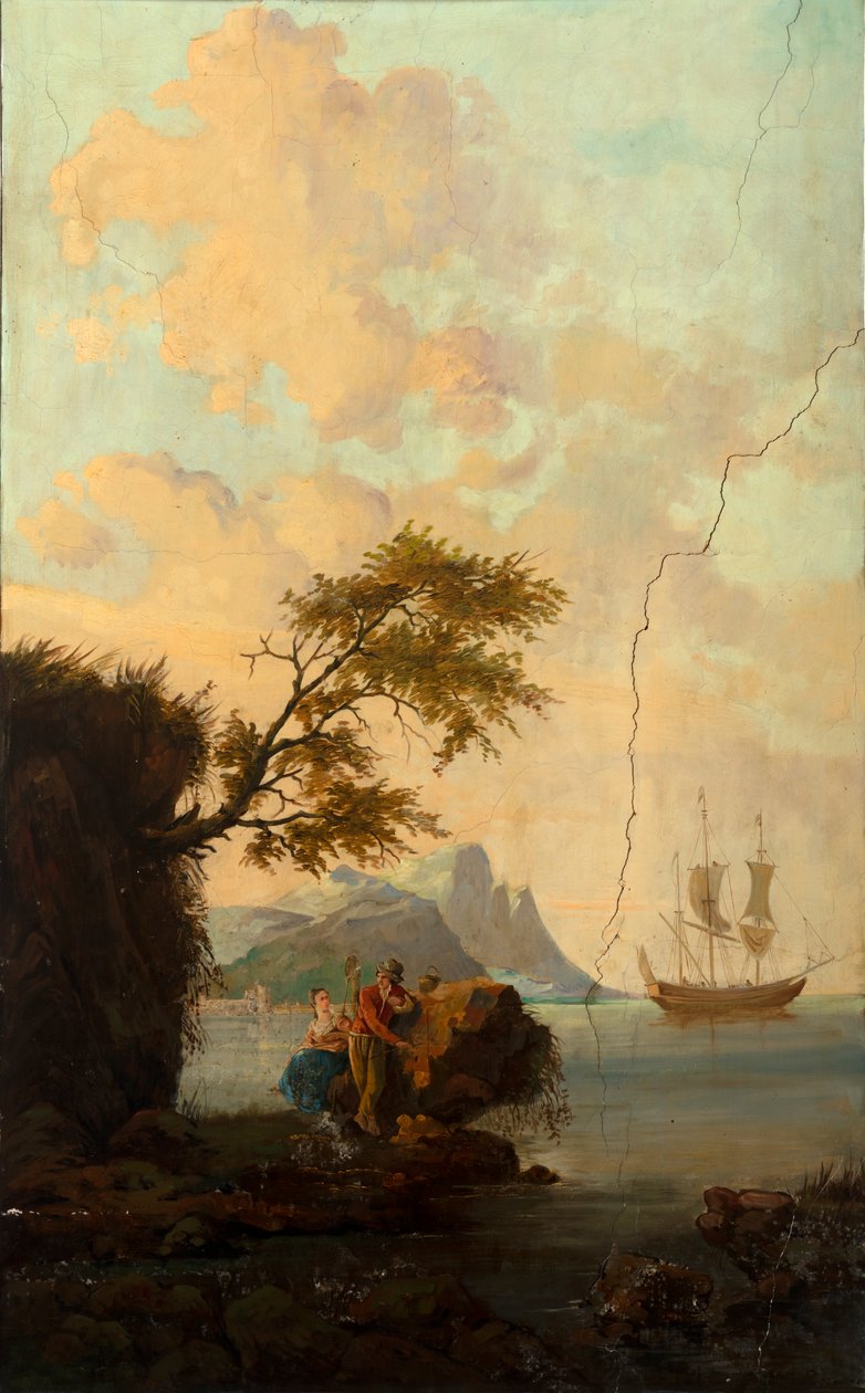 Seconda stanza sul retro, sala riunioni, murali con scene rurali in stile classico, probabilmente intorno al 1810, scena 5 da Belgian School