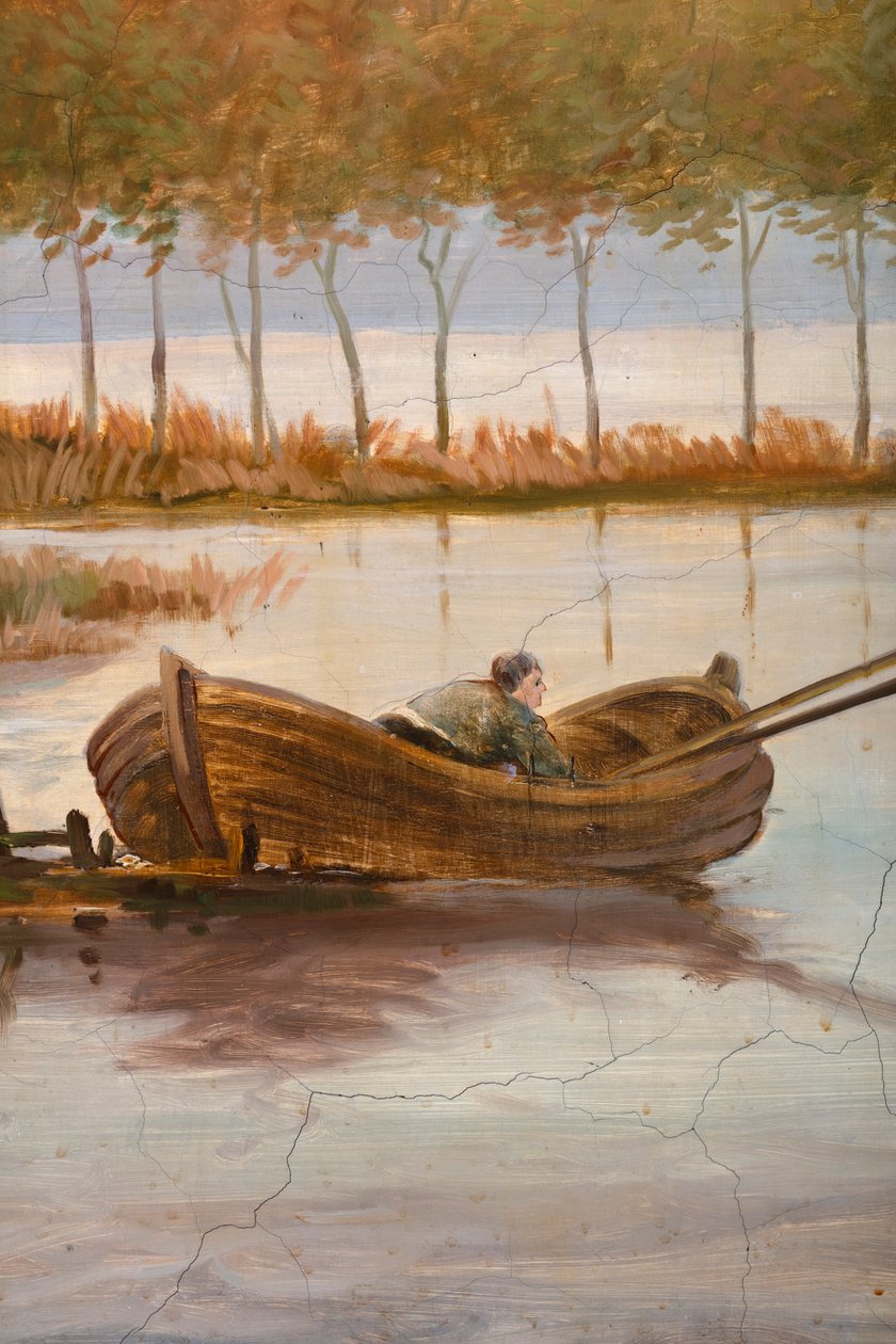 Seconda stanza sul retro, sala riunioni, murali con scene rurali in stile classico, probabilmente intorno al 1810, scena 3 da Belgian School