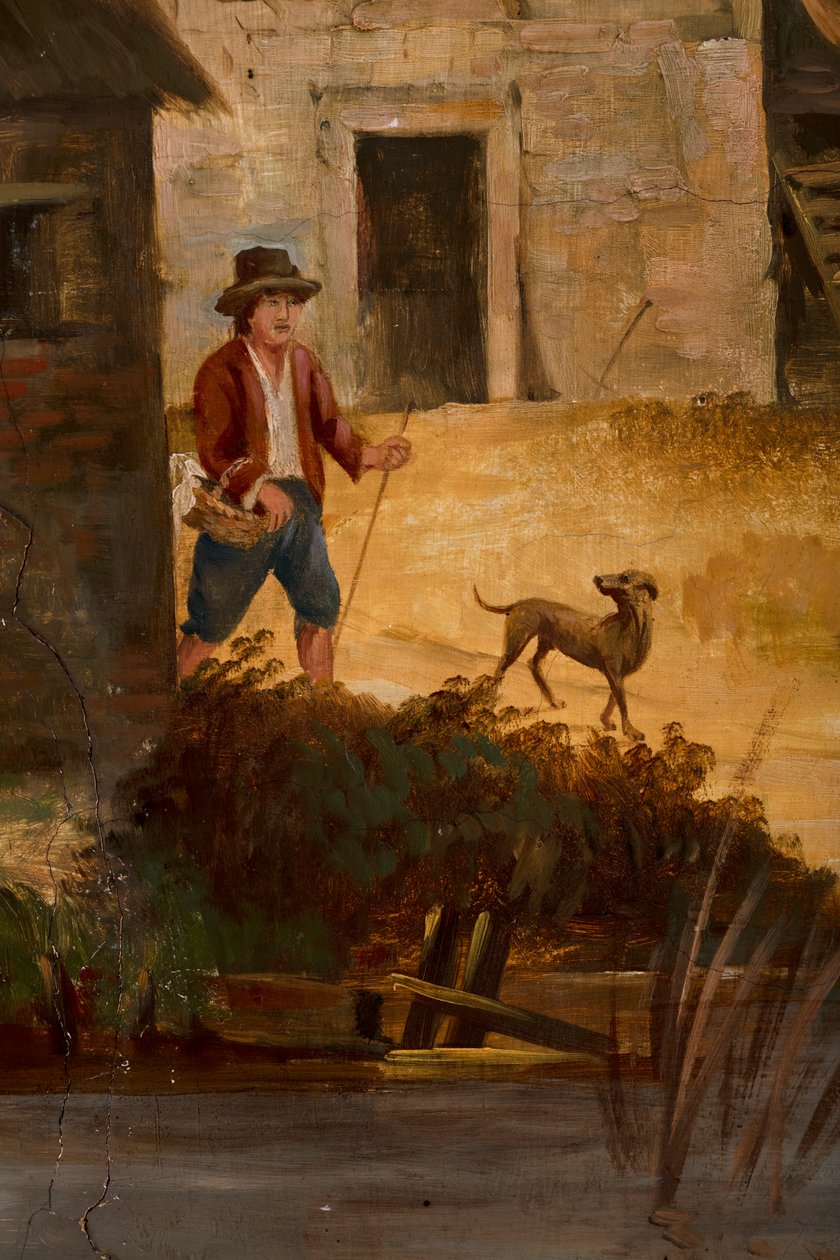 Seconda stanza sul retro, sala riunioni, murali con scene rurali in stile classico, probabilmente intorno al 1810, scena 3 da Belgian School