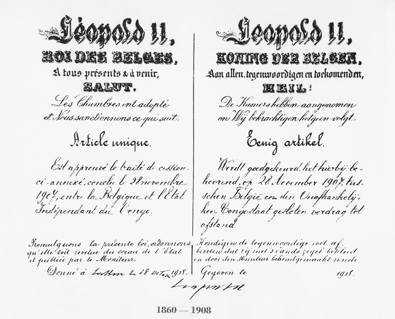 Firma del Re Leopoldo II (1835-1909) che approva l