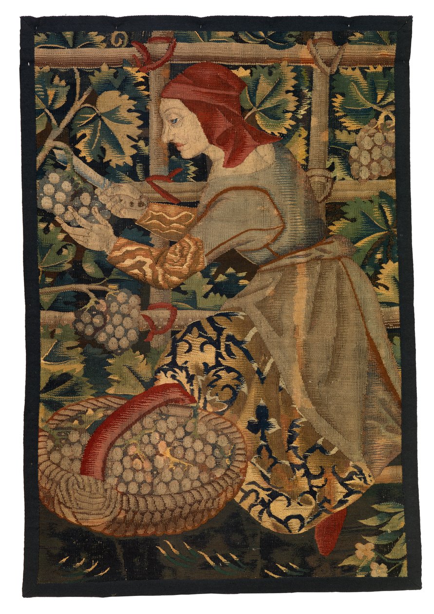 Frammento di arazzo raffigurante un vendemmiatore, possibilmente da Tournai da Belgian School