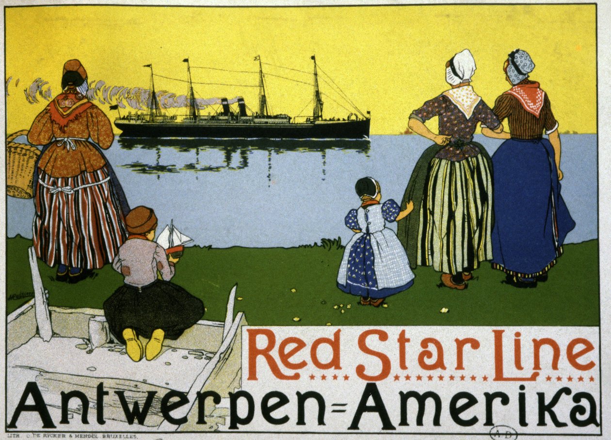 Transatlantico Anversa/America. Pubblicità per la Red Star Line, c.1900 da Belgian School