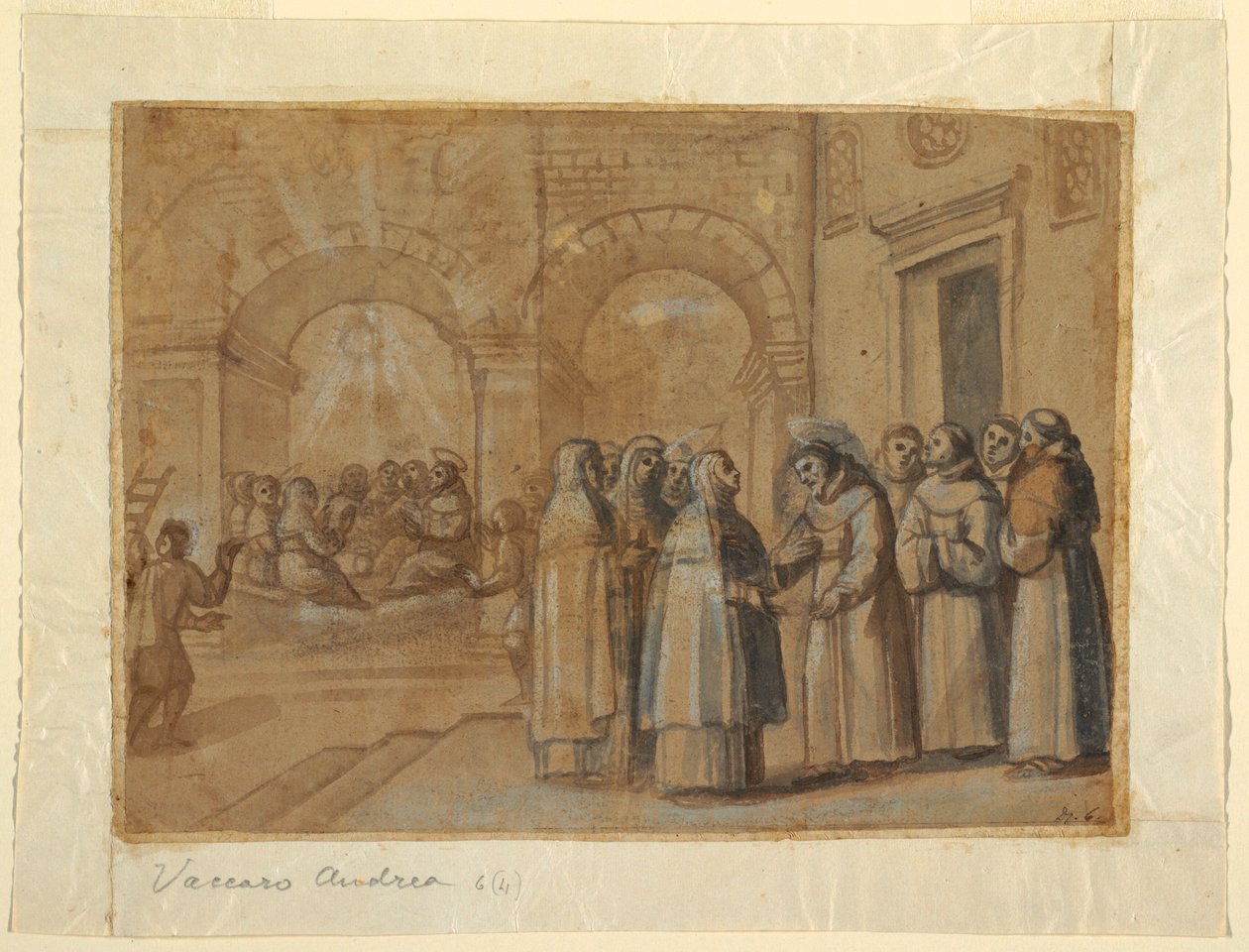 Disegno, Incontro dei santi Francesco e Clara, 1630 ca. da Belisario Corenzio