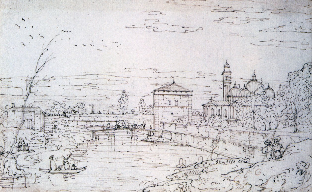 Veduta di Padova con la Porta Pontecorvo e la Chiesa di Santa Maria Giustina (penna, inchiostro nero e tracce di pastello) da Bellotta Bernardo