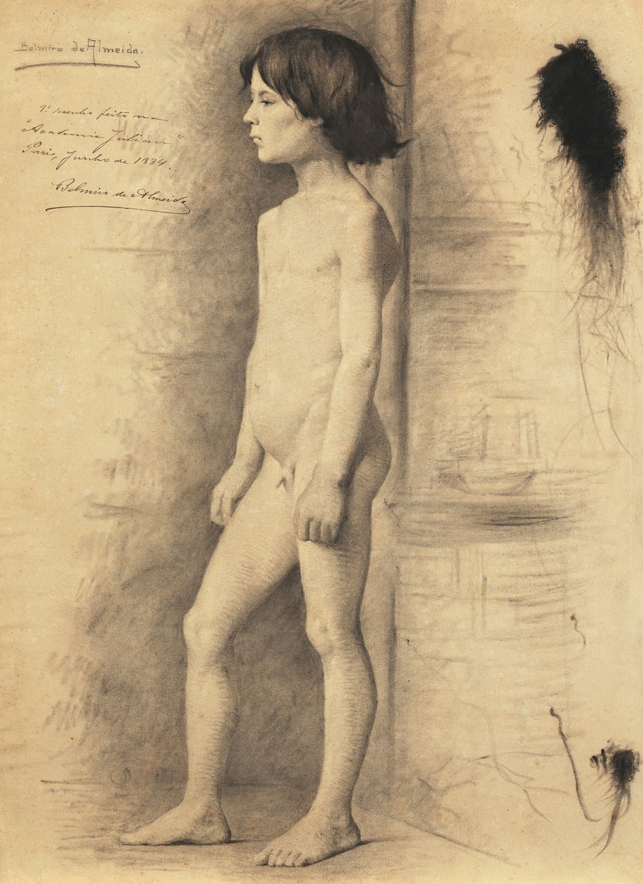 Studio di nudo di un ragazzo di profilo da Belmiro de Almeida