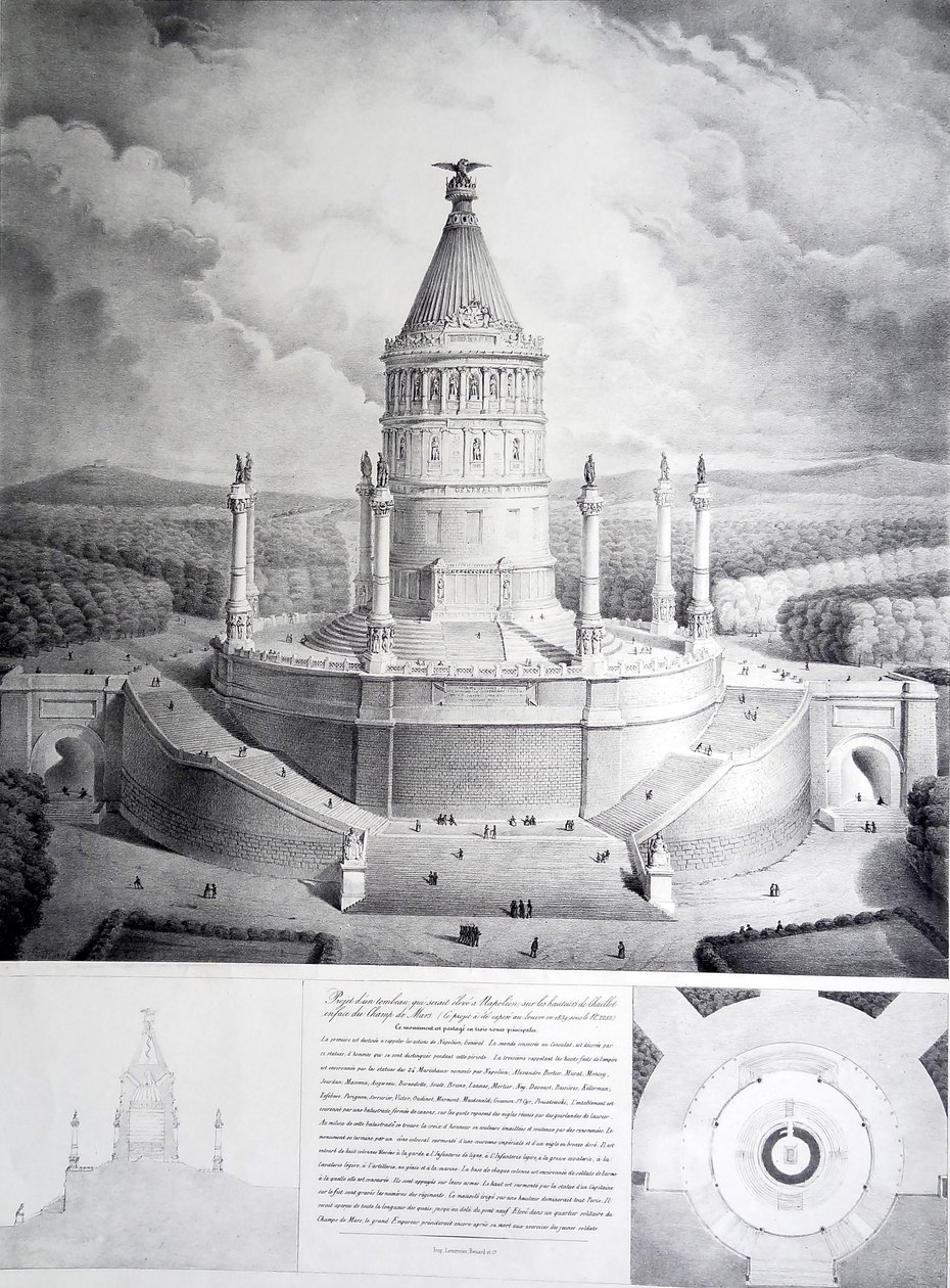 Progetto di una tomba che sarebbe eretta a Napoleone sulle alture di Chaillot di fronte al Campo di Marte da Benard et Cie Imprimerie Lemercier