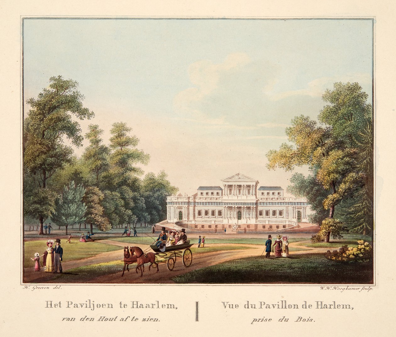Het Paviljoen te Jaarlem, van den Hout af te zien. Vue du Pavillon de Harlem, prise du Bois, 1825 da Bendrik Greeven