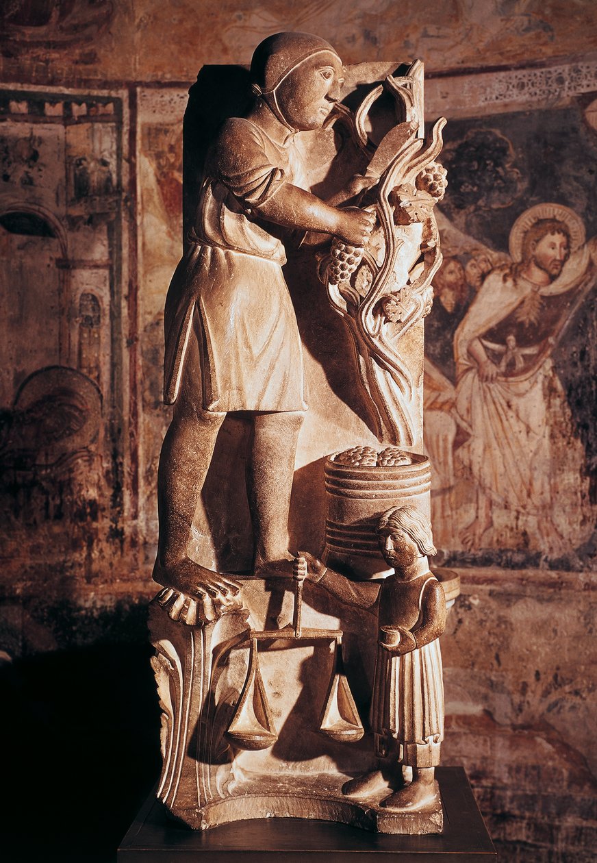 Settembre, scultura dal Ciclo dei Mesi, di Benedetto Antelami, Battistero di Parma, Emilia-Romagna, Italia da Benedetto Antelami