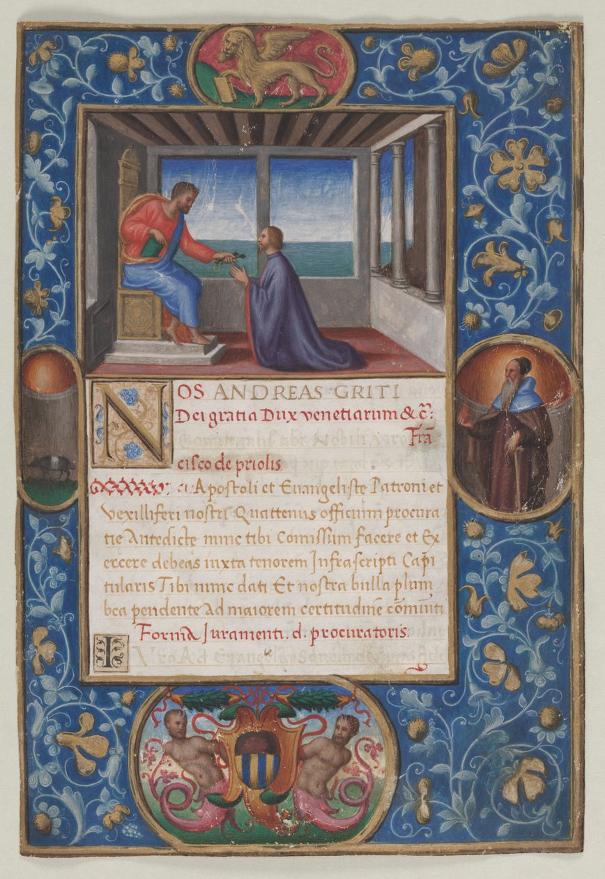 Foglio da una Commissione: San Marco che Consegnano le Chiavi di Venezia a Francesco de Priuli da Benedetto Bordone