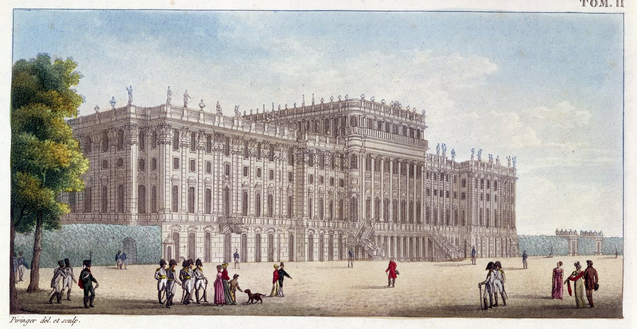 Veduta del Palazzo di Schönbrunn visto dai giardini, inizio XIX secolo da Benedict or Benedikt Piringer