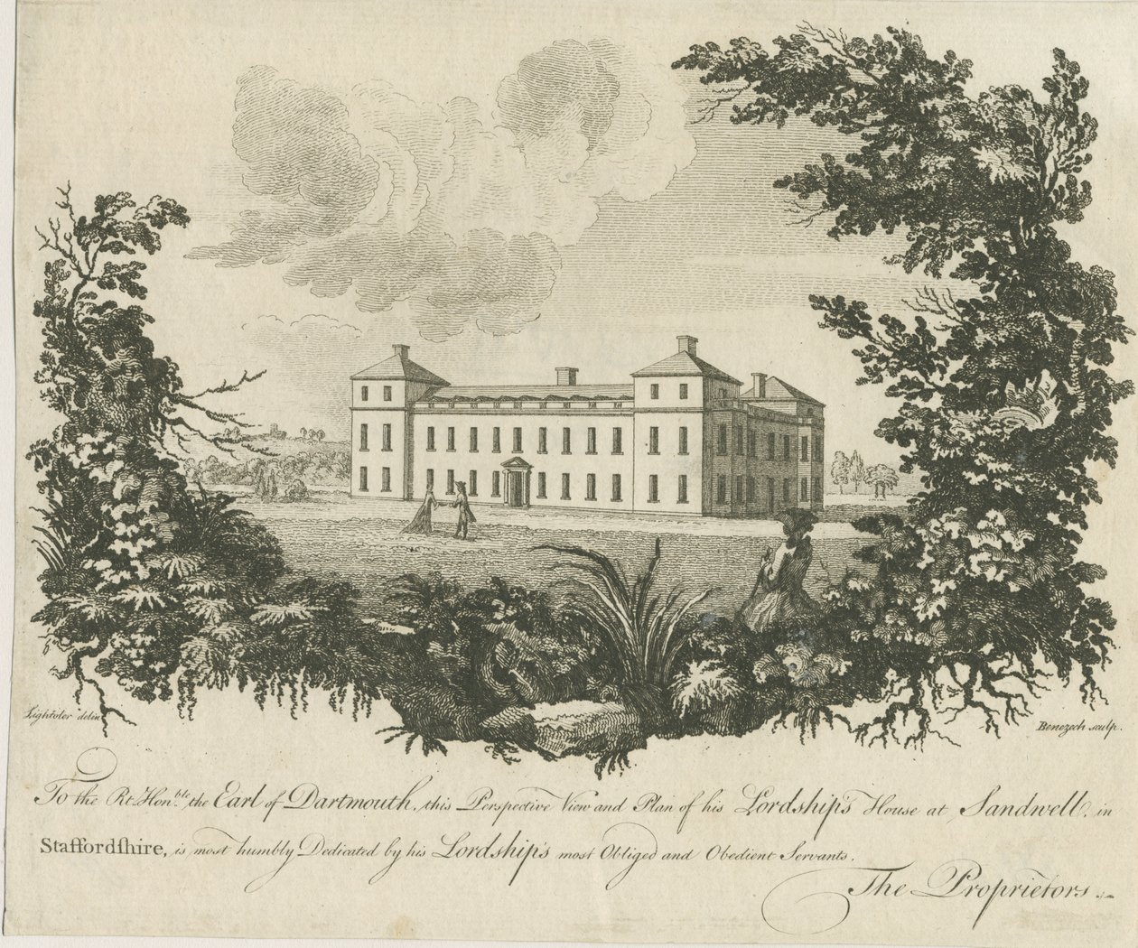 Sandwell Park - Hall: incisione su rame, nd [c 1770] da Benezech