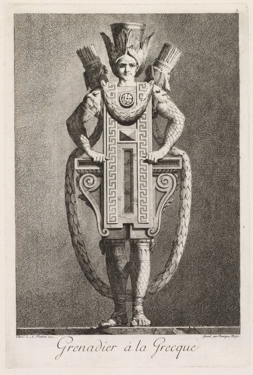 Mascarade à la Grecque: Grenadier à la Grecque Plate 3, 1771 da Benigno Bossi