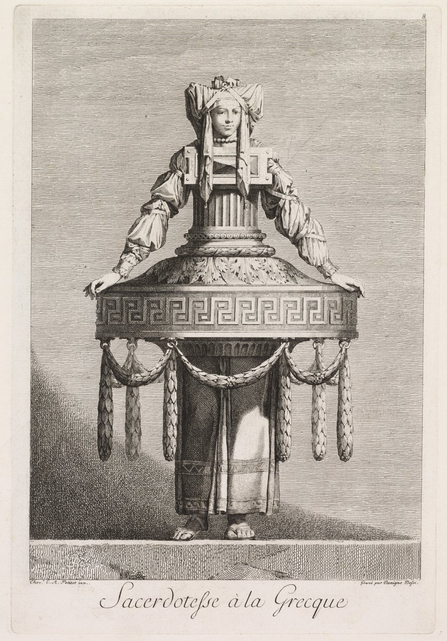 Mascherata alla Greca: Sacerdotessa alla Greca, Tavola 8, 1771 da Benigno Bossi