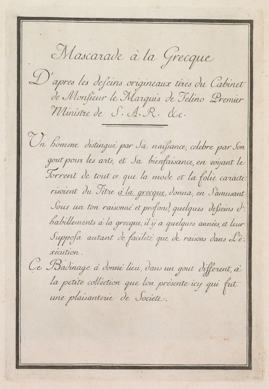 Mascherata alla greca: Pagina del titolo Tavola 1 da Benigno Bossi