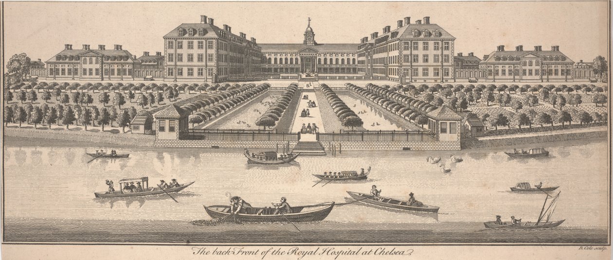 Il retro del Royal Hospital a Chelsea, pubblicato nel 1756 da Benjamin Cole