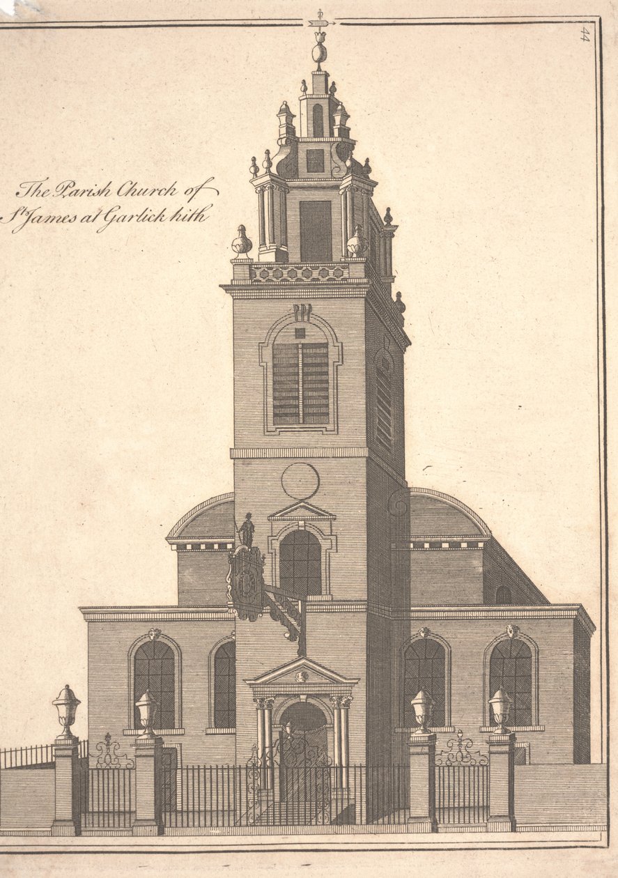 La chiesa parrocchiale di San Giacomo Garlickhythe, c.1750 da Benjamin Cole