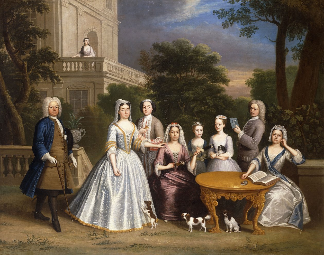 Ritratto di gruppo di una famiglia, nei giardini di una casa di campagna da Benjamin Ferrers