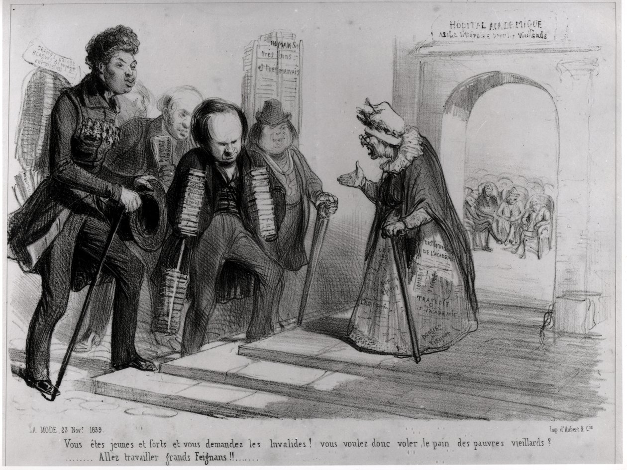 Dumas, Hugo e Balzac che cercano la loro ammissione all