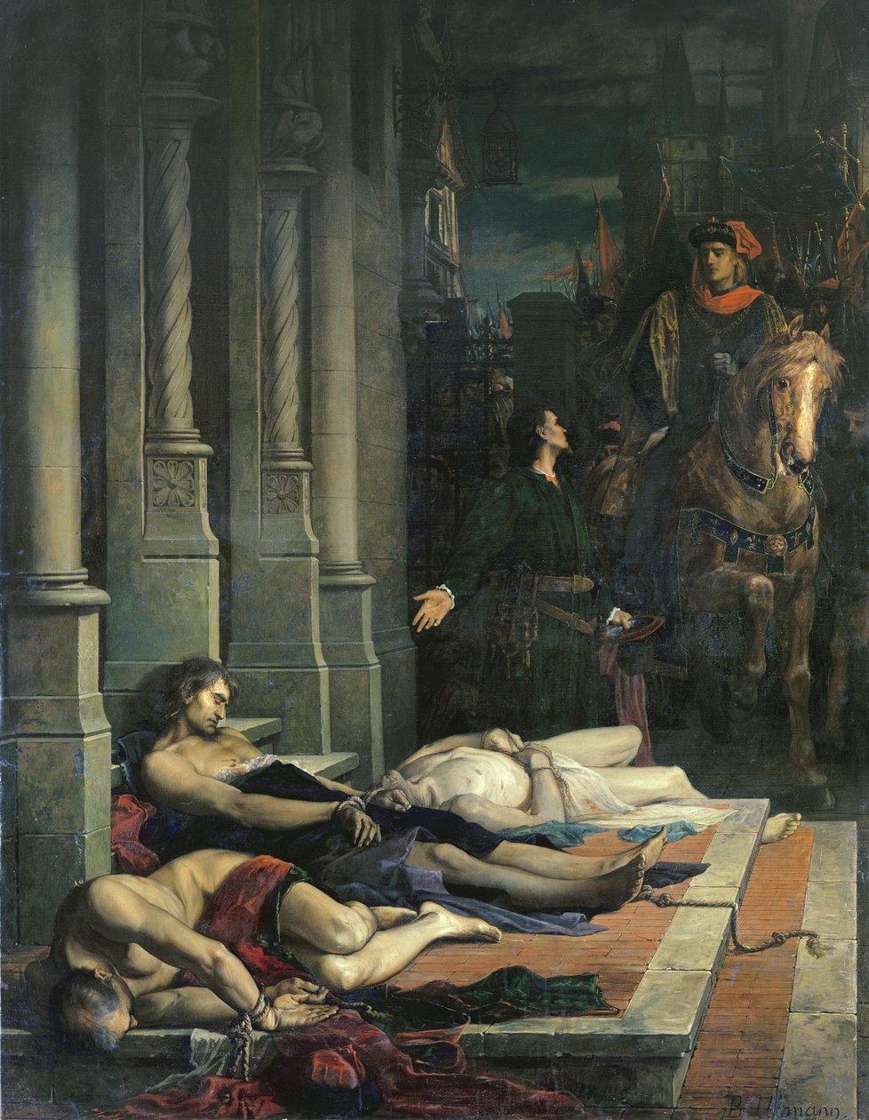 Il corpo di Etienne Marcel (c.1316-58) viene mostrato al Delfino Carlo (1338-80) di Francia, futuro Carlo V, 2 agosto 1358 da Benjamin Ulmann