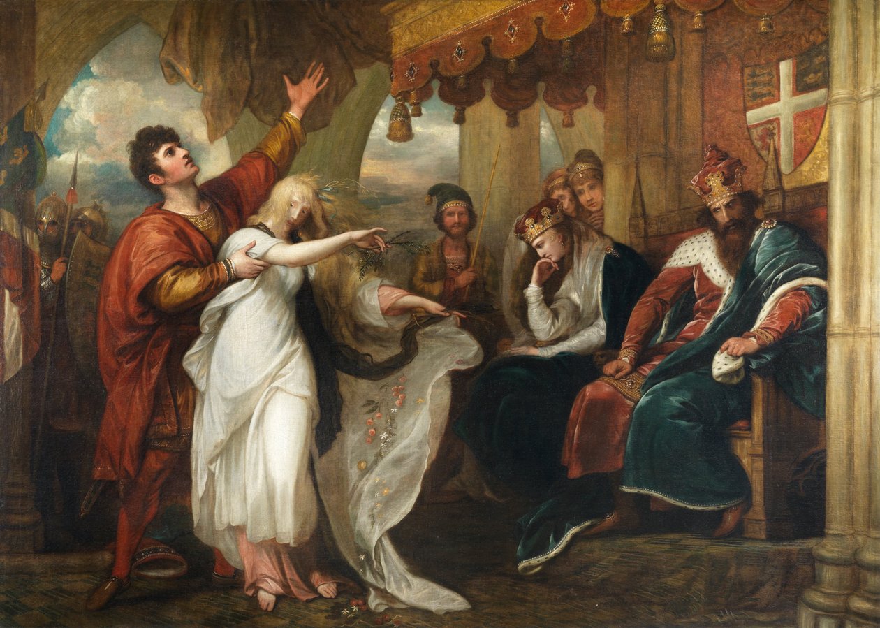 Amleto: atto IV, scena V (Ofelia davanti al re e alla regina) da Benjamin West