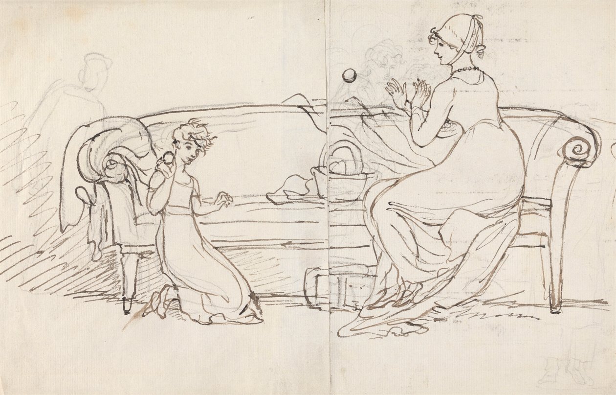 La signora West e la figlia che giocano a prendere da Benjamin West