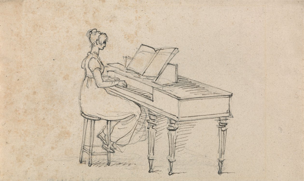 Una donna davanti a un pianoforte a tavolo da Benjamin West