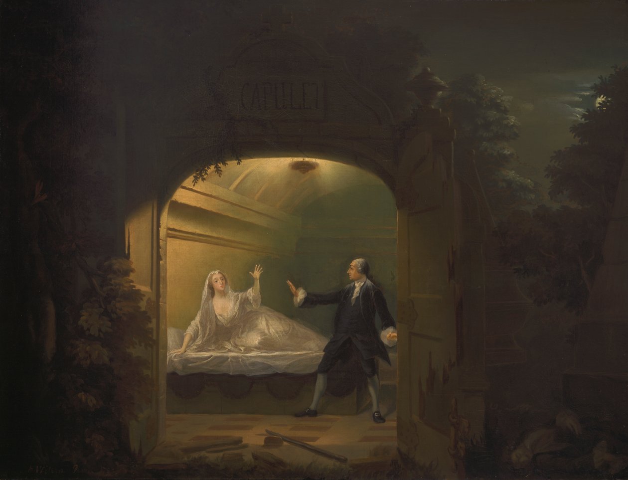 David Garrick e George Anne Bellamy in "Romeo e Giulietta", Atto V, Scena iii da Benjamin Wilson