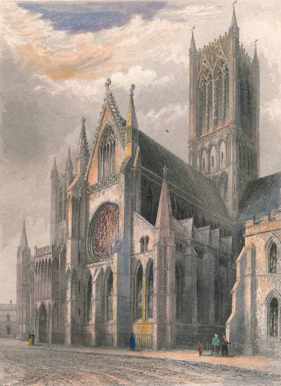 Cattedrale di Lincoln - Vista del transetto sud e della torre centrale, 1836 da Benjamin Winkles