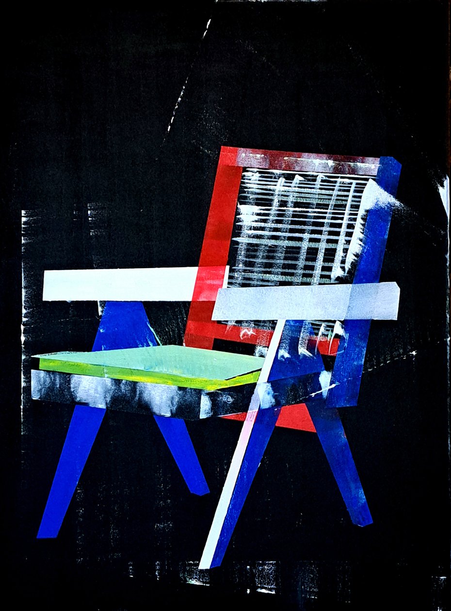 Chaise Chandigarh, dopo Pierre Jeanneret, 2023 (olio e acrilico su tela mista) da Benoit Erwann Boucherot