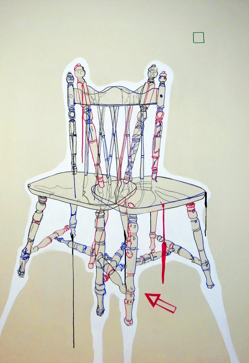 Chaise manifeste, 2023 (olio e acrilico su tela mista) da Benoit Erwann Boucherot
