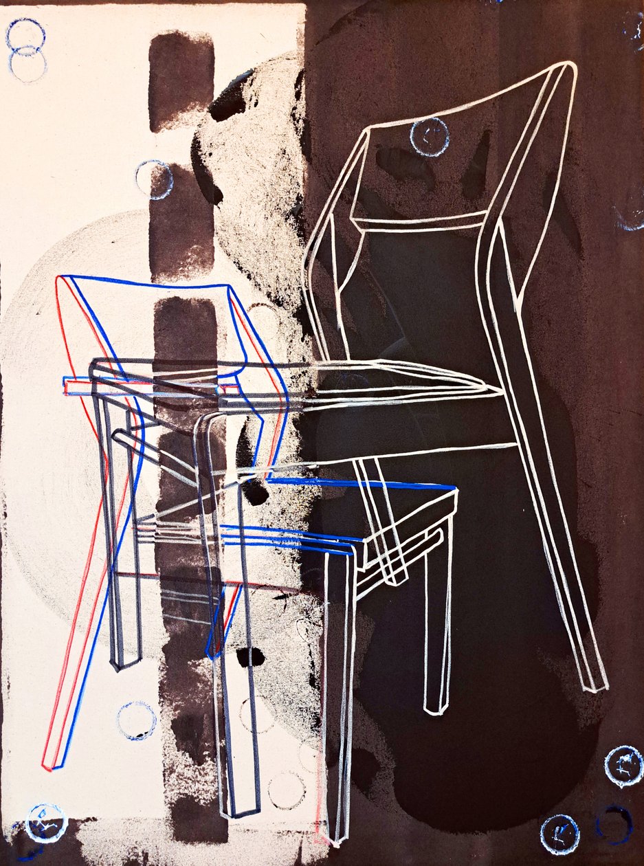 Chaise prototipo, dopo David Gour, 2023 (olio e acrilico su tela mista) da Benoit Erwann Boucherot