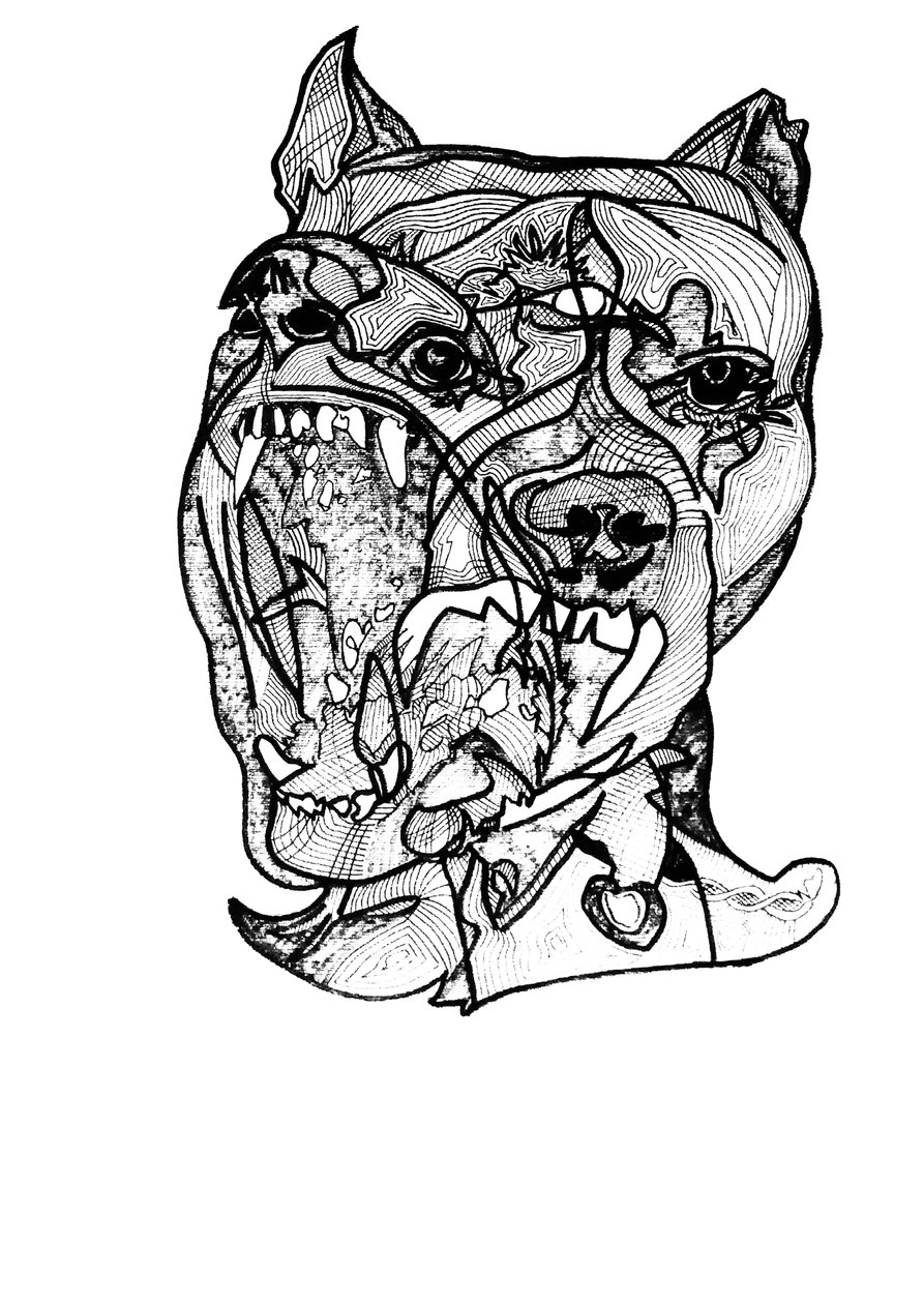 Doppio rottweiler, 2019 (inchiostro su carta) da Benoit Erwann Boucherot