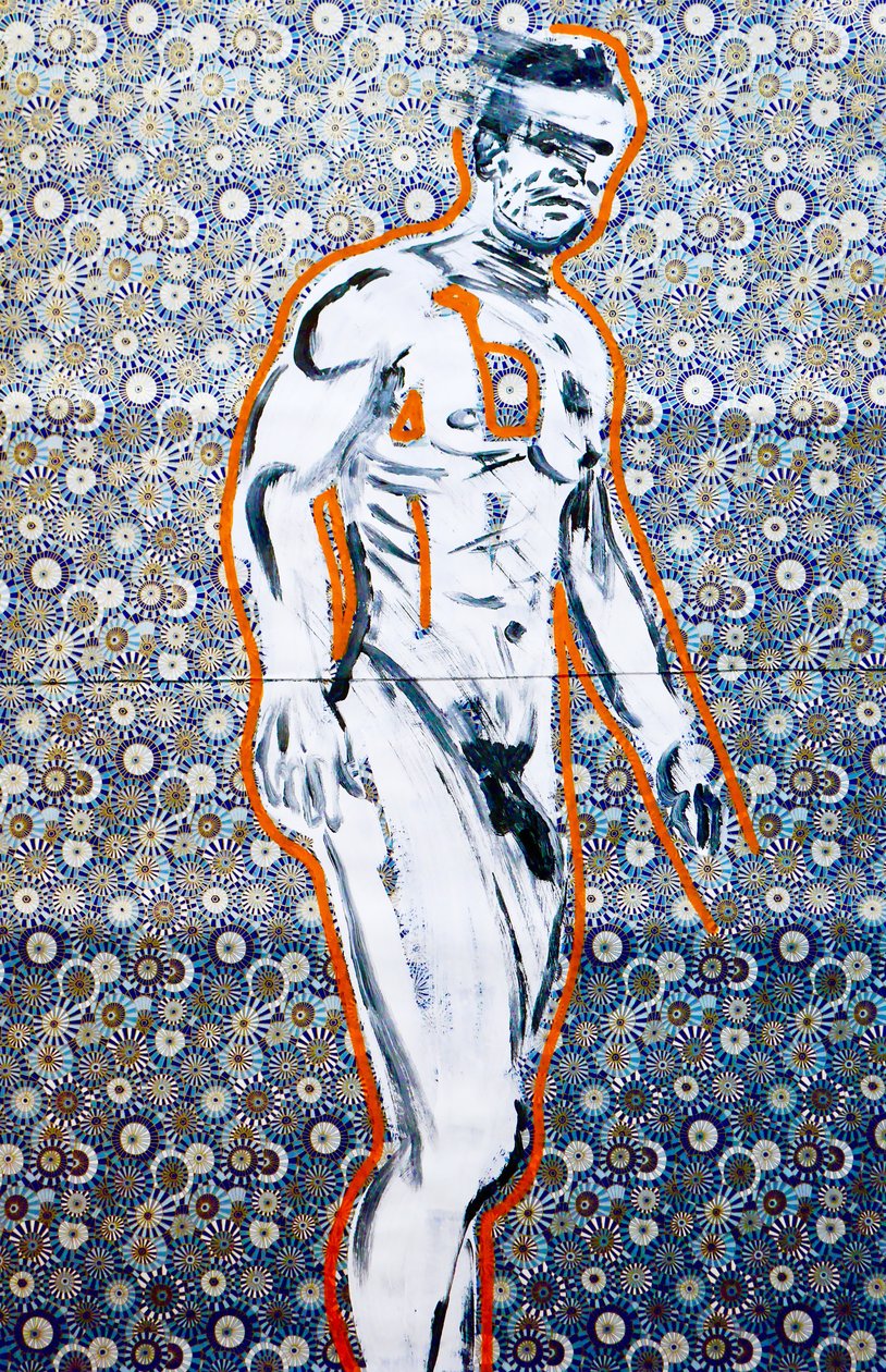 Masculin japonais 4, 2020 (acrilico su carta giapponese serigrafata) da Benoit Erwann Boucherot