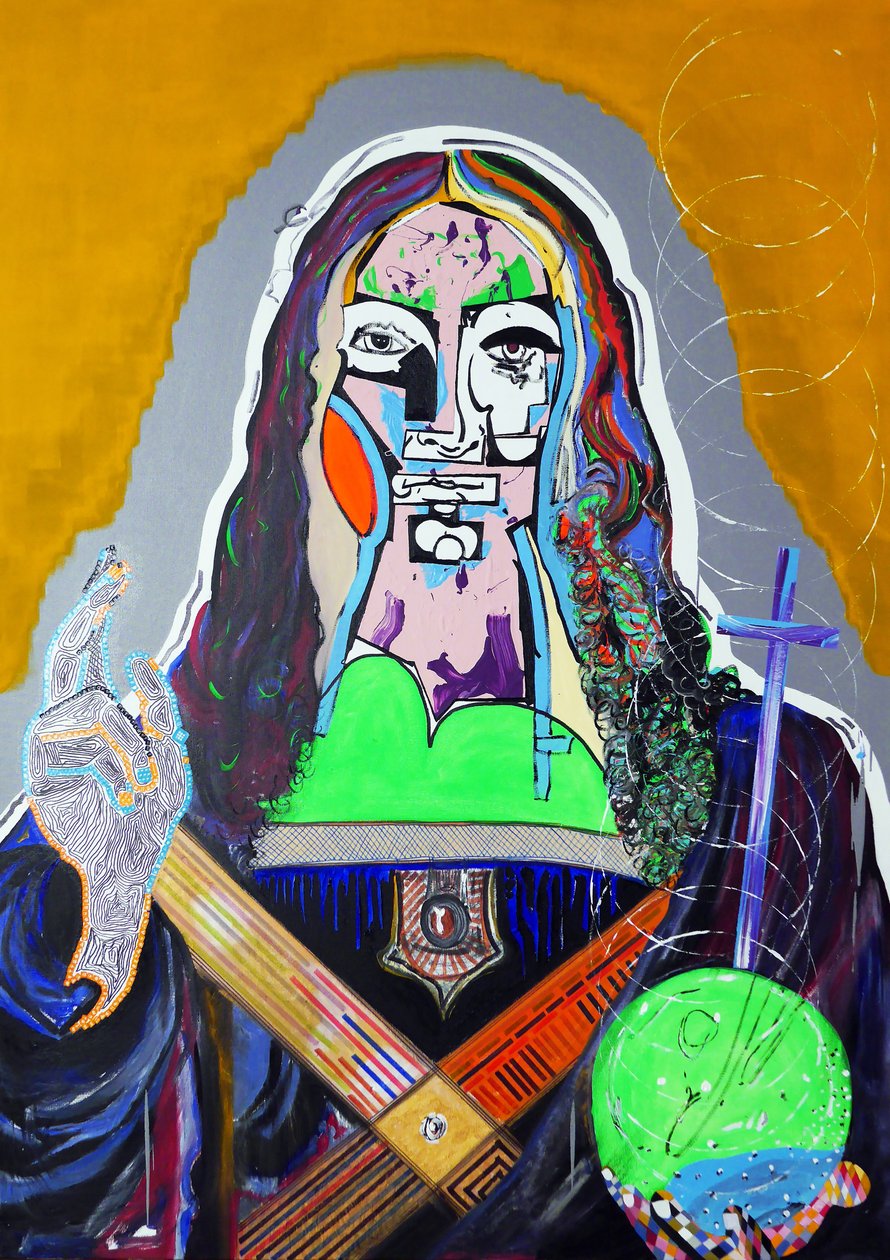Surpeinture : Salvator Mundi, 2020 (olio, carta e acrilico su tela) da Benoit Erwann Boucherot