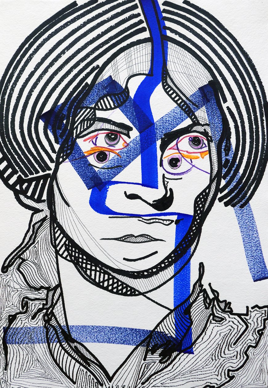 Surportrait : Charlotte Brontë, 2019 (acrilico su carta) da Benoit Erwann Boucherot
