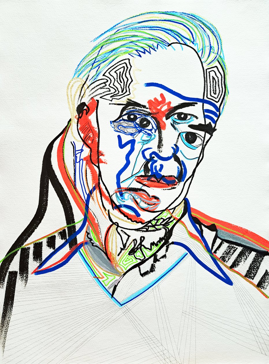 Surportrait : Hans J. Wegner, 2022 (acrilico su carta) da Benoit Erwann Boucherot