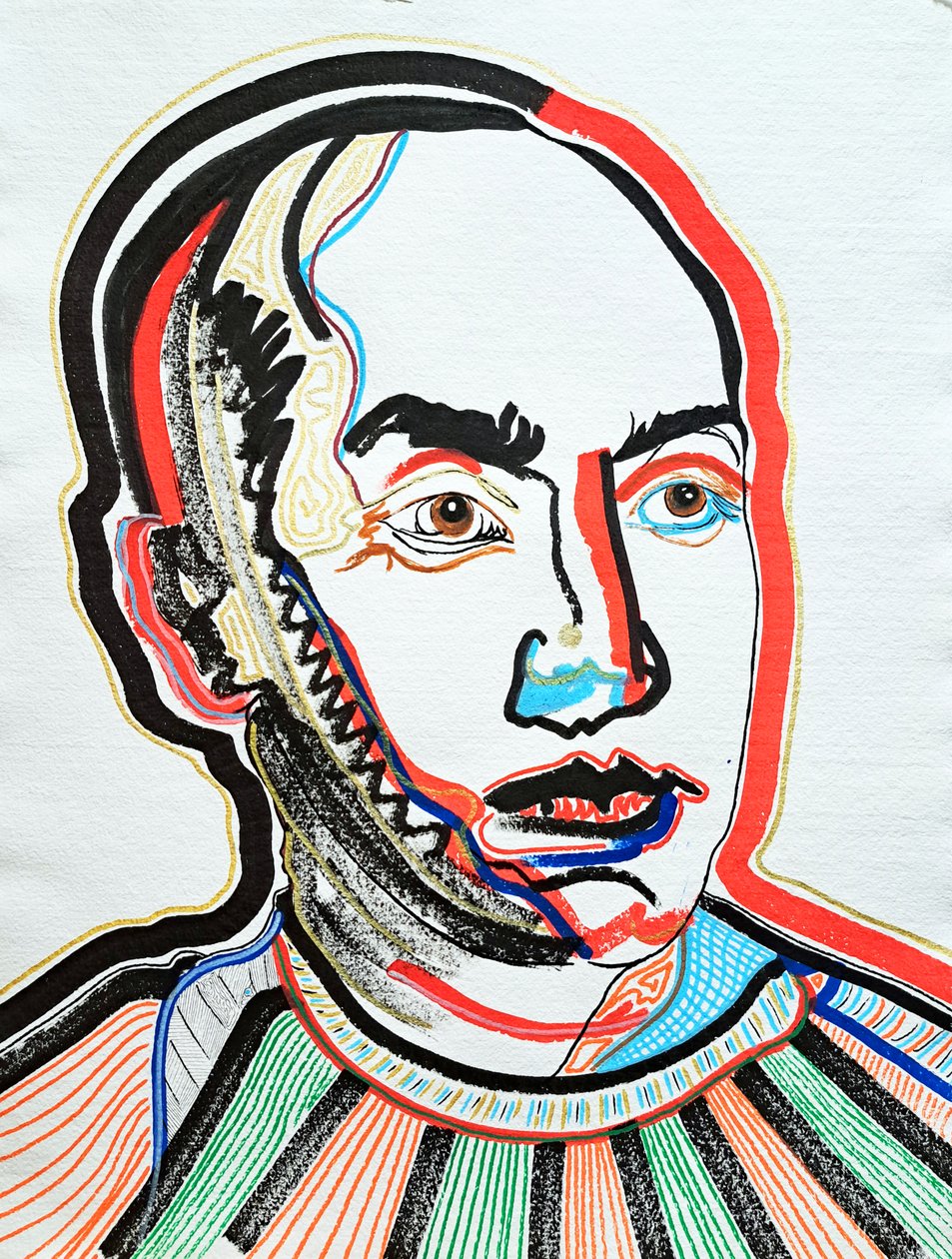 Surportrait : Isamu Noguchi 1, 2022 (acrilico su carta) da Benoit Erwann Boucherot
