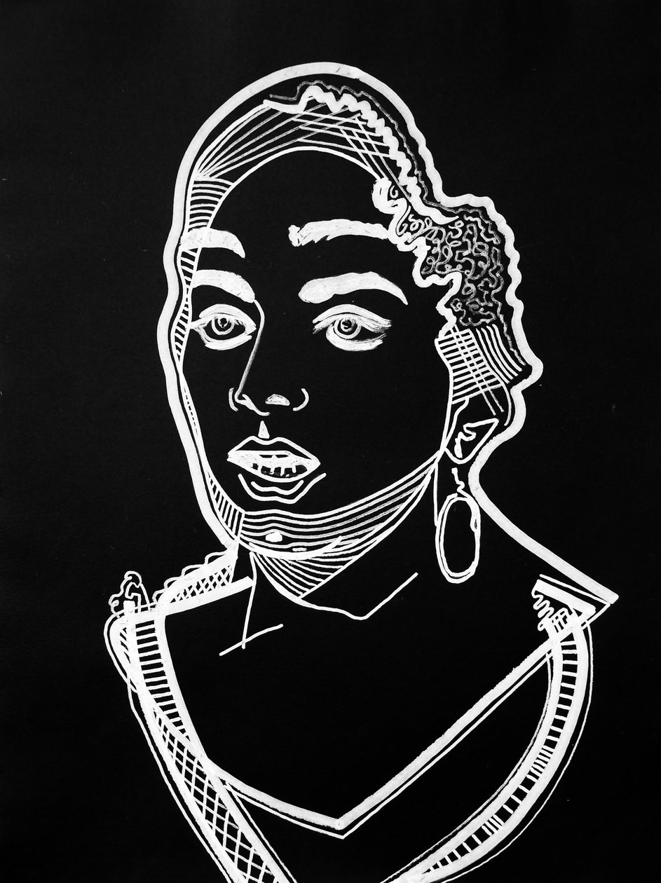 Surportrait : Leila Slimani, 2021 (acrilico su carta) da Benoit Erwann Boucherot