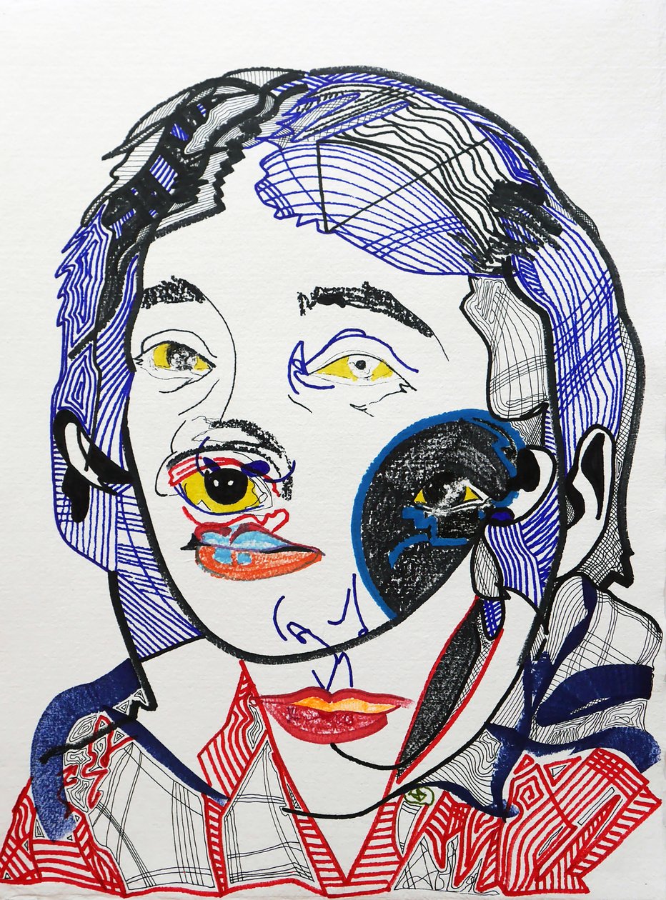 Surportrait : Marguerite Duras 2, 2021 (acrilico su carta) da Benoit Erwann Boucherot