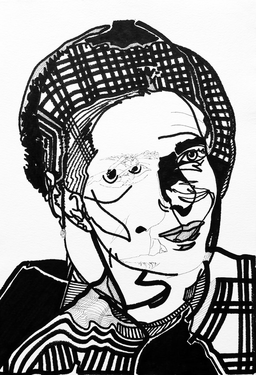 Surportrait: Simone de Beauvoir, 2019 (acrilico su carta) da Benoit Erwann Boucherot