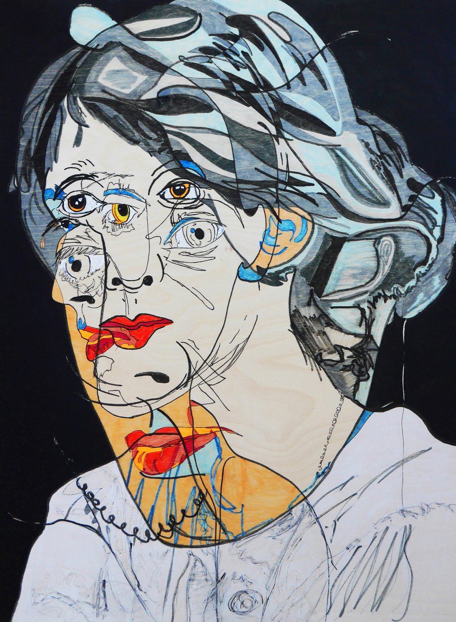 Surportrait : Virginia Woolf, 2021 (olio e acrilico su pannello di legno) da Benoit Erwann Boucherot