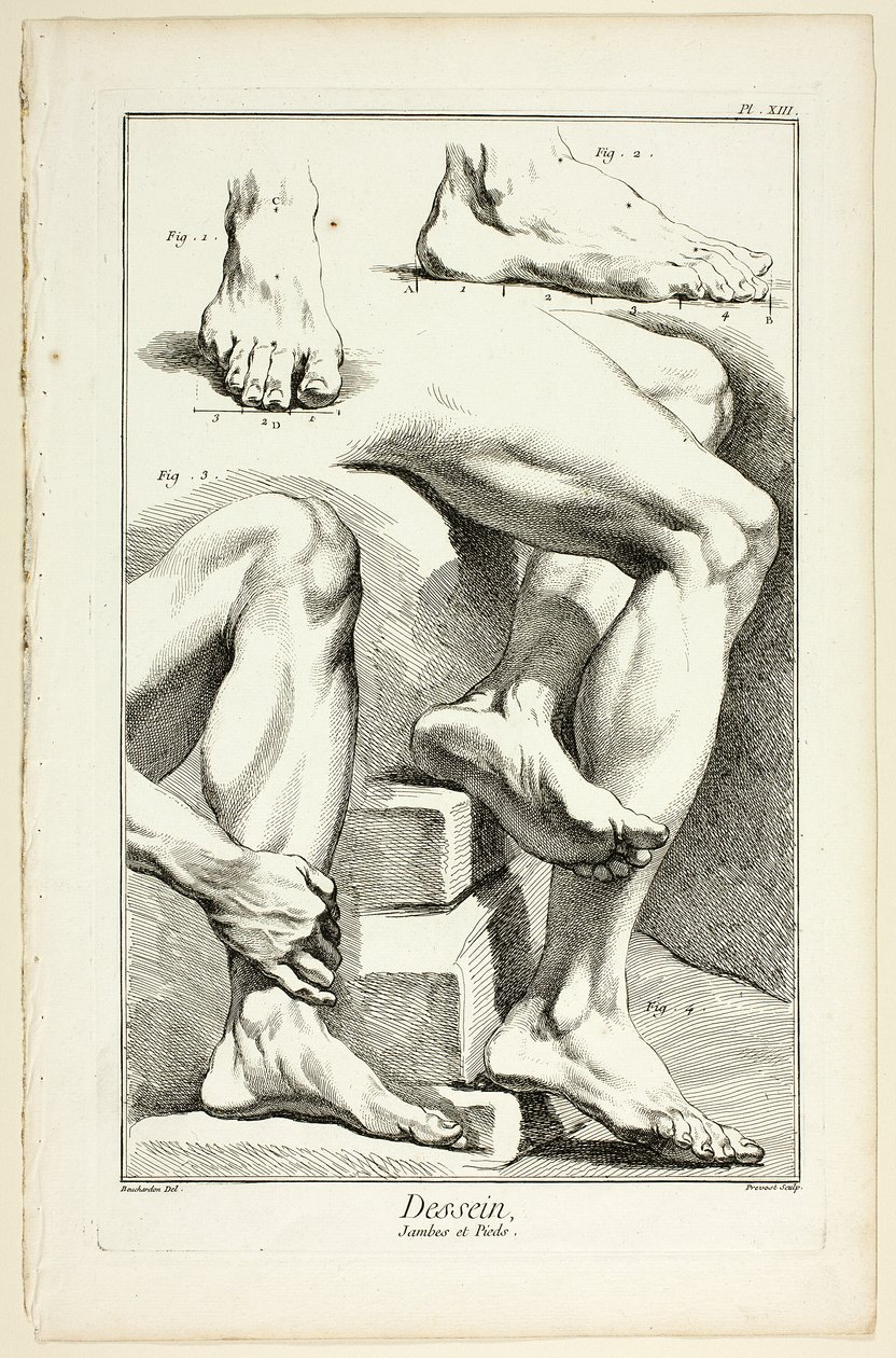 Design: Gambe e piedi, da Encyclopédie da Benoit Louis Prevost