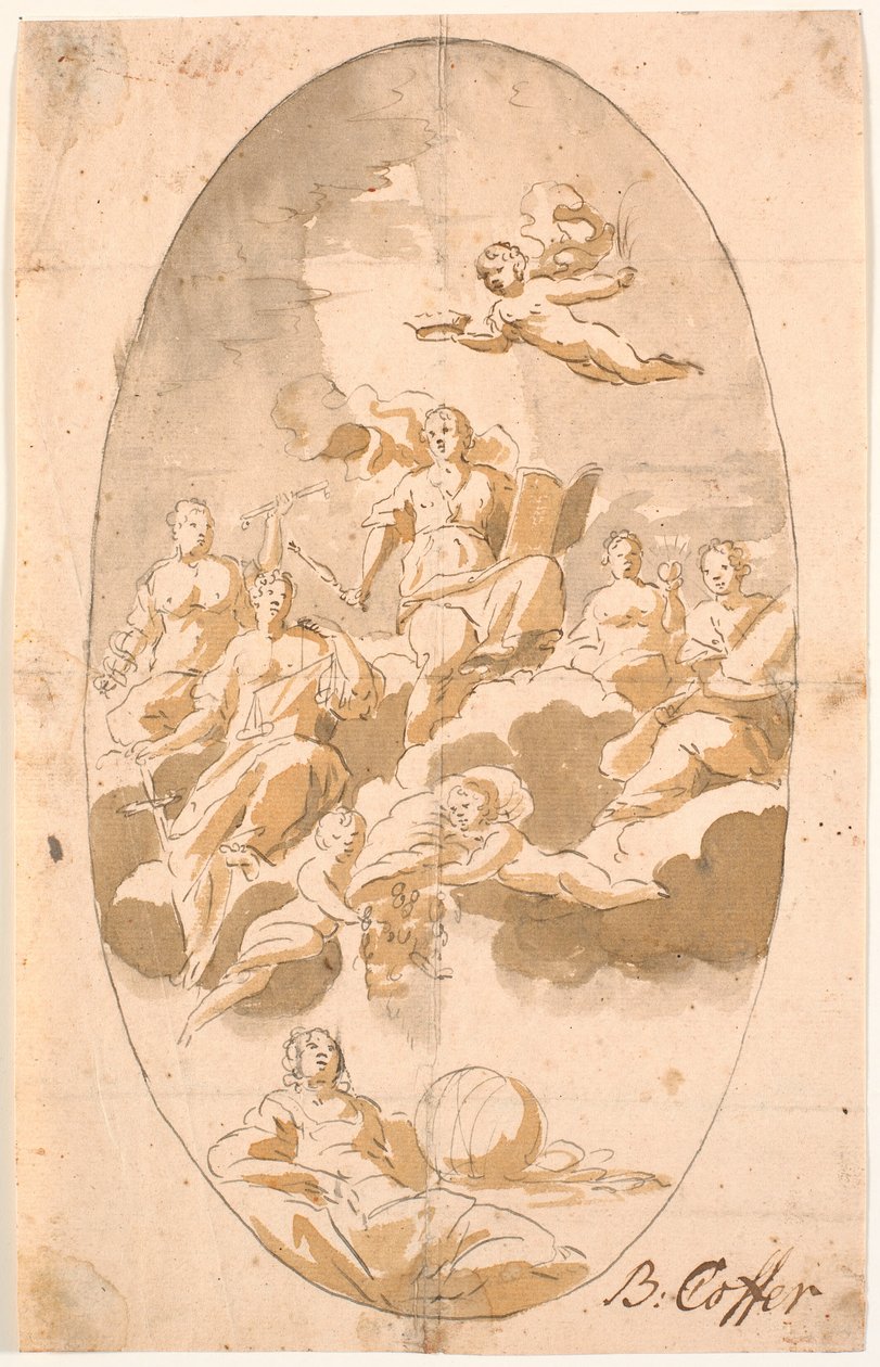 Studio per affresco con nove figure, ovale da Benoît Le Coffre